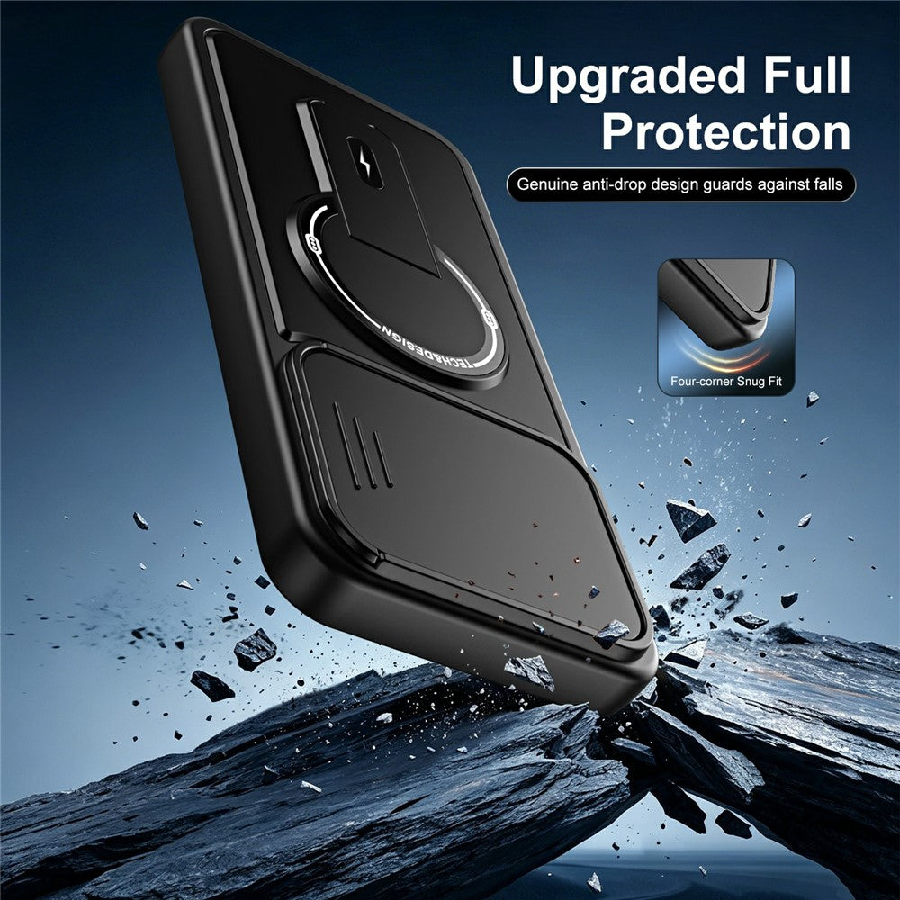 For Xiaomi Redmi A7 Pro 4G (171.56mm) / 15a 5G Case with Slide Camera Cover Kickstand Shockproof PC + TPU Matte Finish Phone Shell
