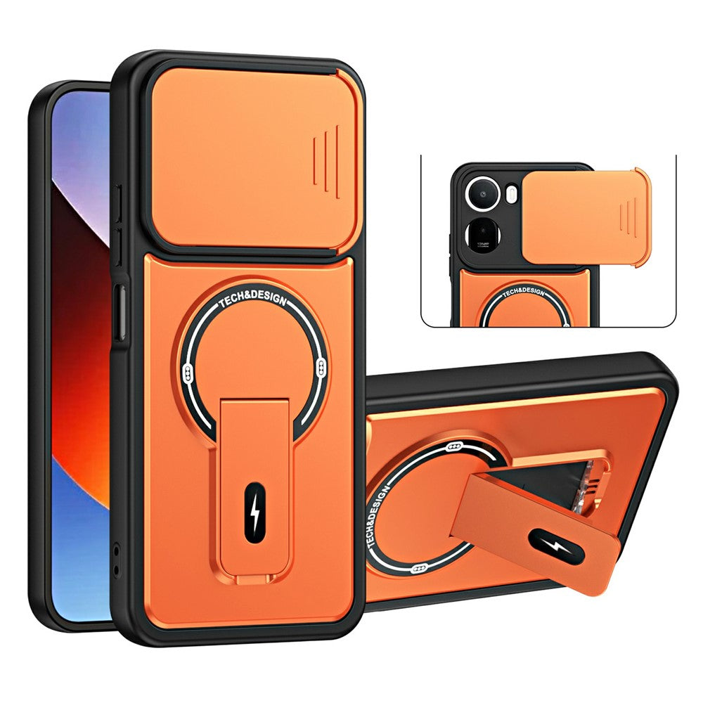 For Xiaomi Redmi A7 Pro 4G (171.56mm) / 15a 5G Case with Slide Camera Cover Kickstand Shockproof PC + TPU Matte Finish Phone Shell