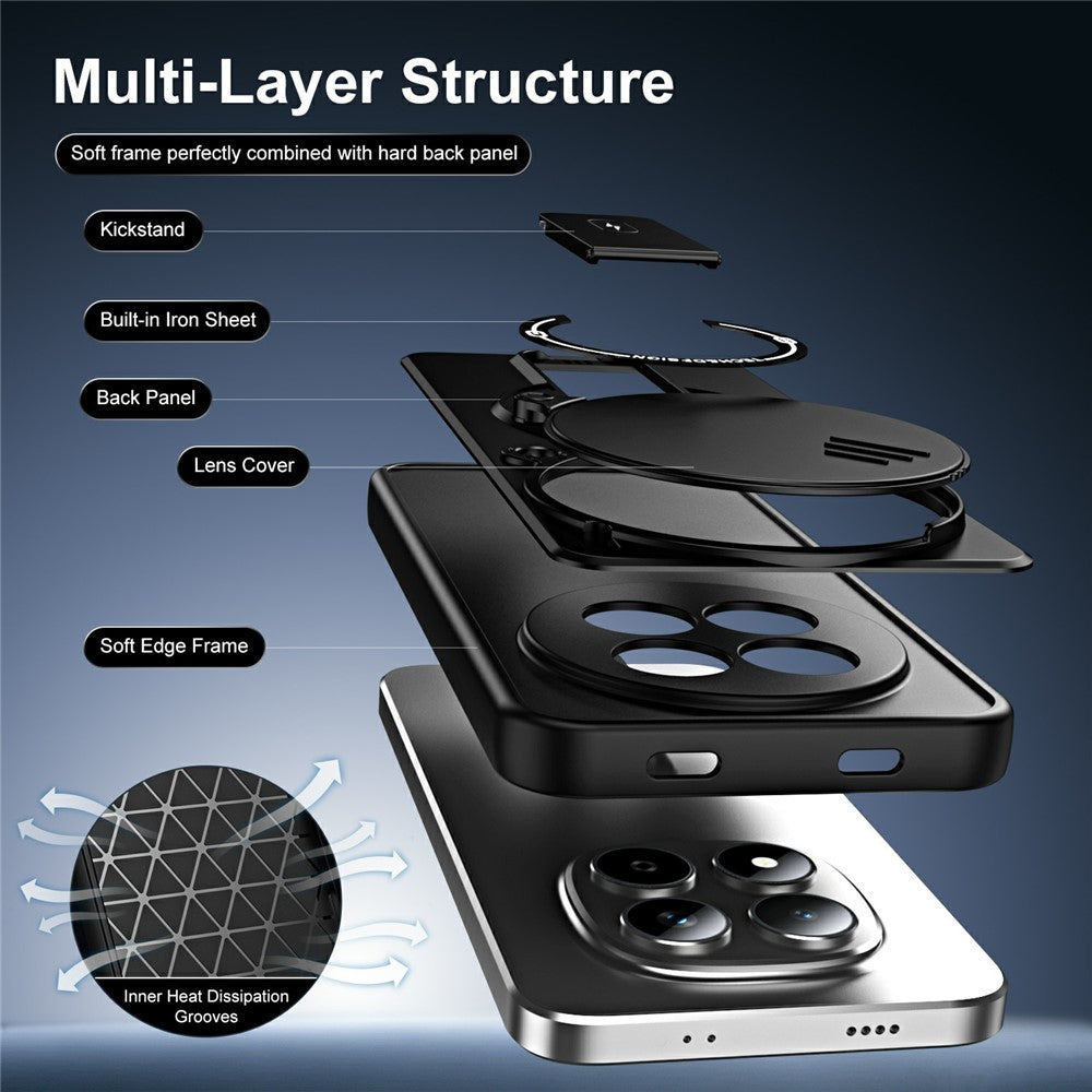 For Xiaomi Redmi Note 15 Pro 5G (Global) Case with Slide Camera Cover Kickstand Shockproof PC + TPU Matte Finish Phone Shell