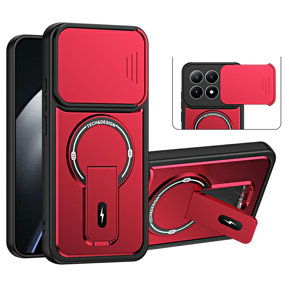 Xiaomi 15T-skal med glidande kameraskydd, stativ, stötsäkert PC + TPU, matt finish, mobilskal