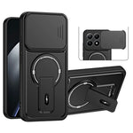 Xiaomi 17-skal med glidande kameraskydd, stativ, stötsäkert PC + TPU, matt finish, mobilskal