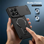 Xiaomi 17-skal med glidande kameraskydd, stativ, stötsäkert PC + TPU, matt finish, mobilskal