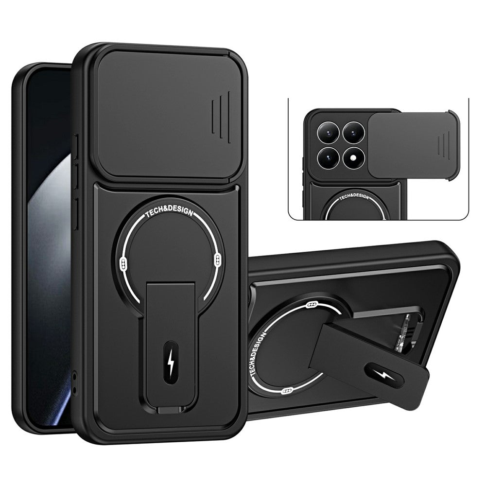Xiaomi 17-skal med glidande kameraskydd, stativ, stötsäkert PC + TPU, matt finish, mobilskal