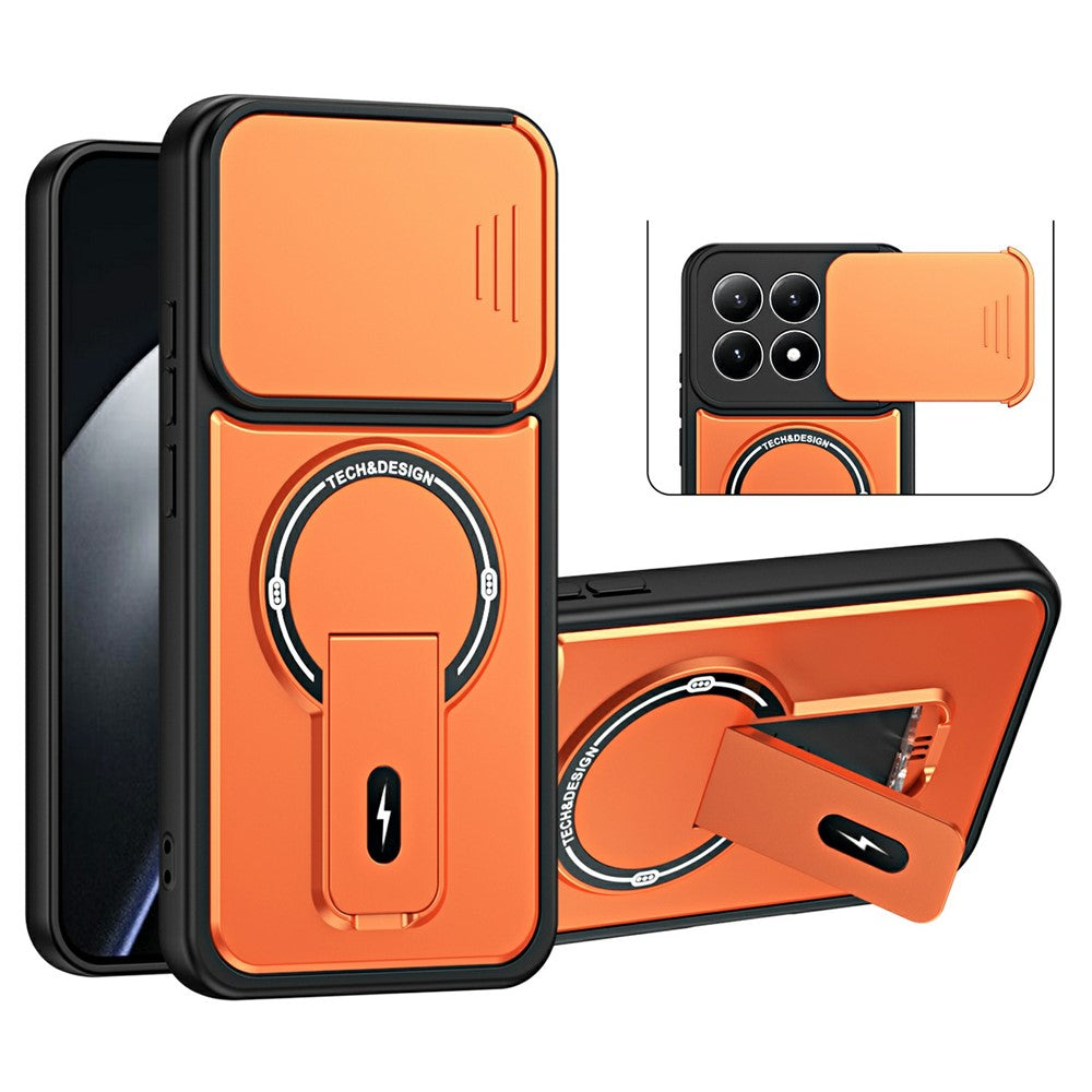 Xiaomi 17-skal med glidande kameraskydd, stativ, stötsäkert PC + TPU, matt finish, mobilskal