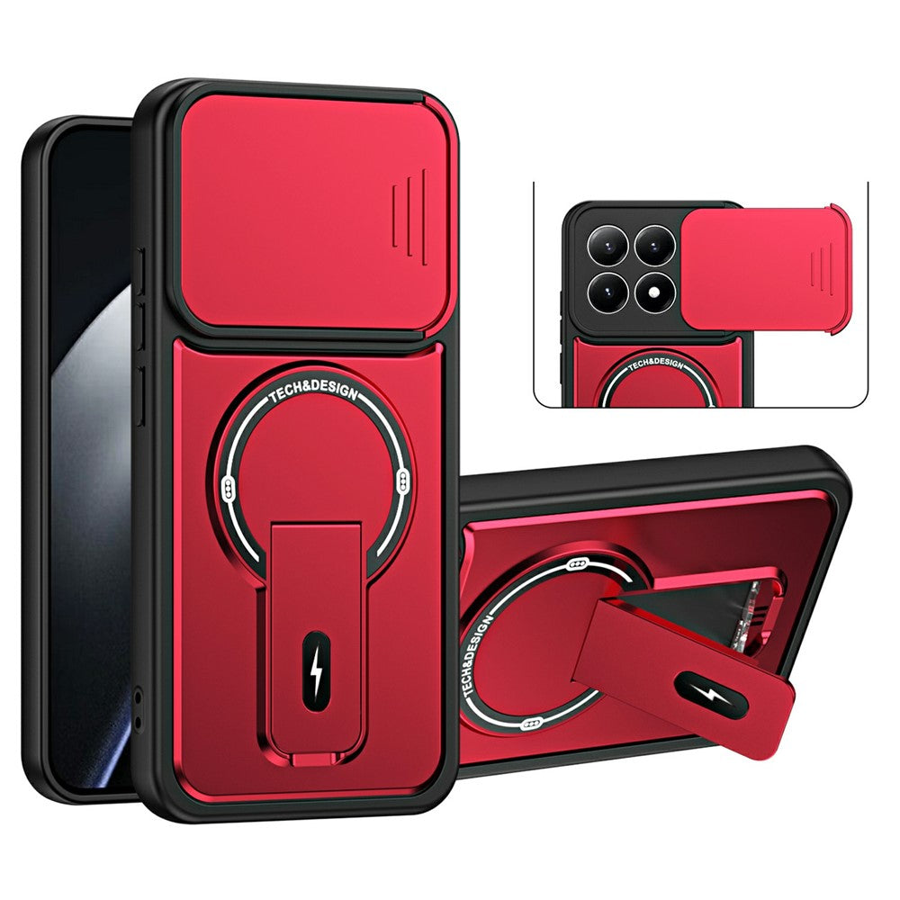 Xiaomi 17-skal med glidande kameraskydd, stativ, stötsäkert PC + TPU, matt finish, mobilskal