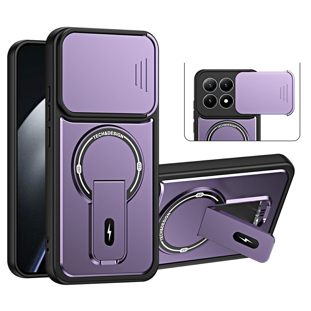 Xiaomi 17-skal med glidande kameraskydd, stativ, stötsäkert PC + TPU, matt finish, mobilskal