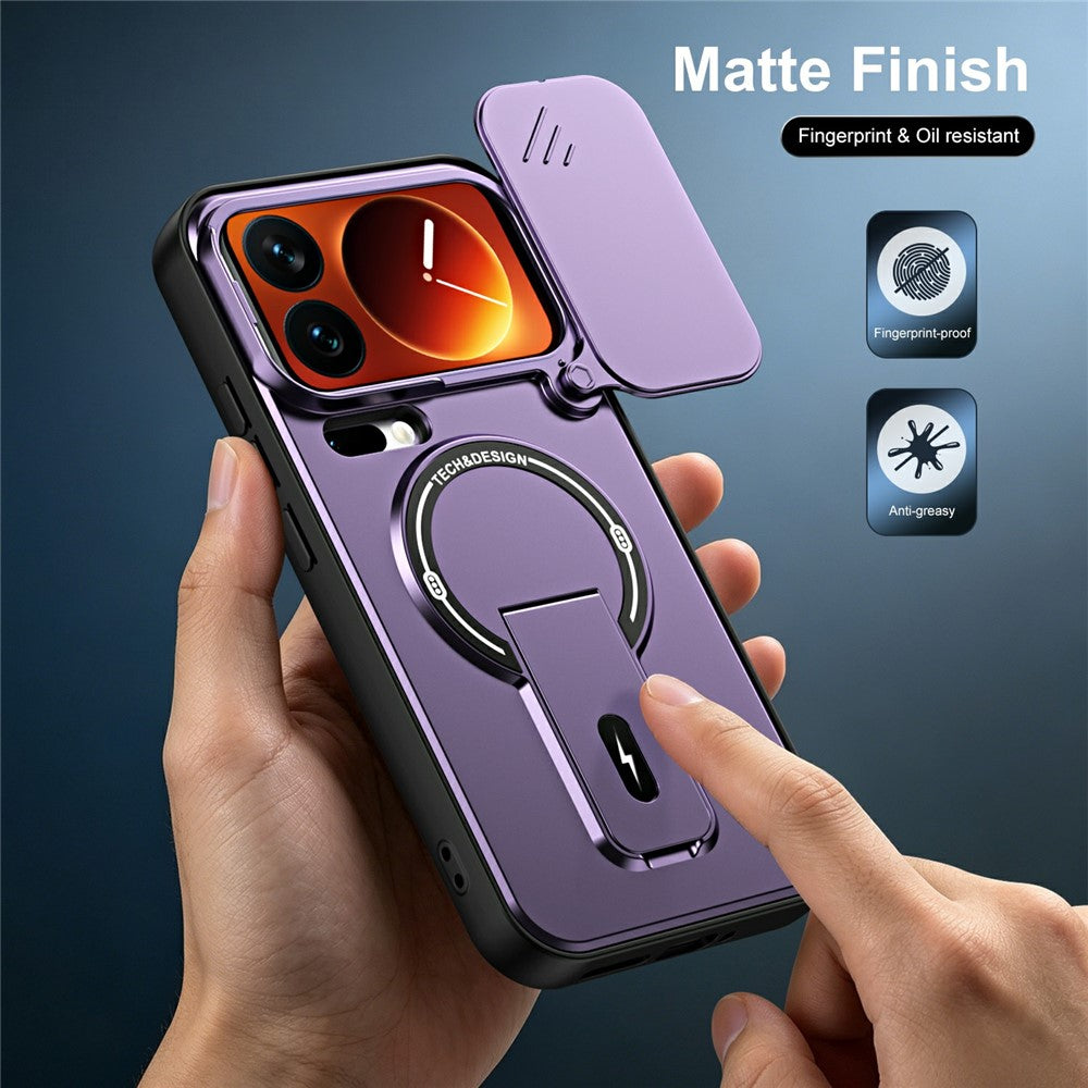 For Xiaomi 17 Pro Case with Slide Camera Cover Kickstand Shockproof PC + TPU Matte Finish Phone Shell