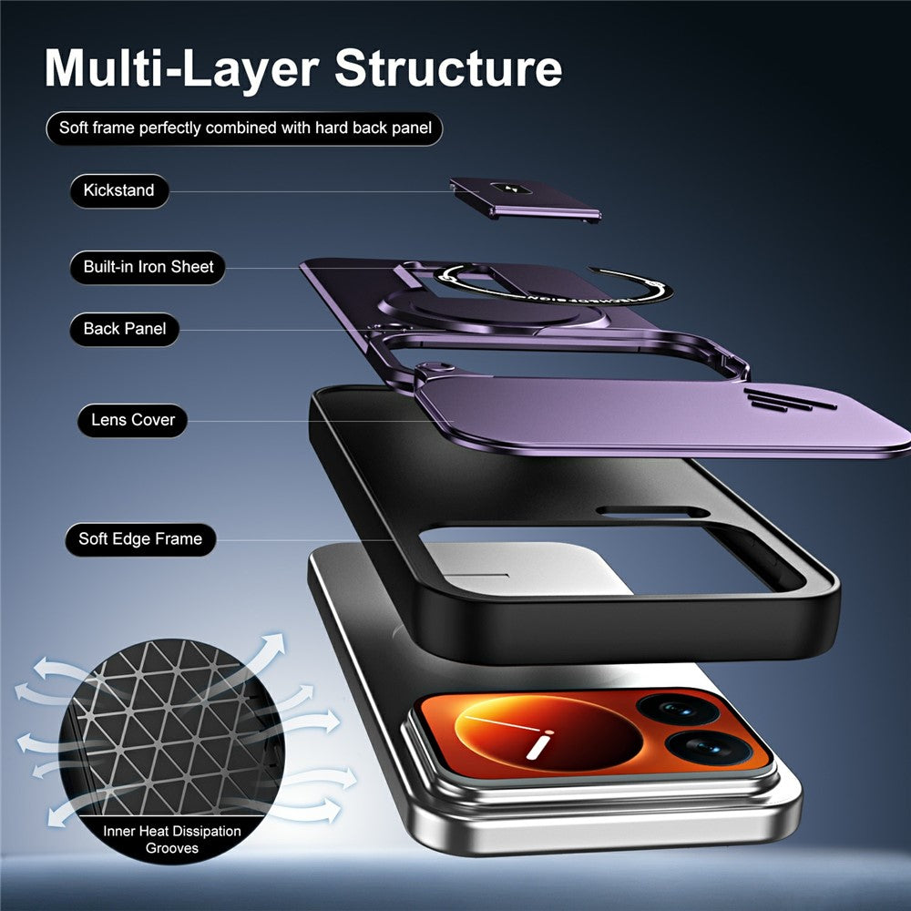 For Xiaomi 17 Pro Case with Slide Camera Cover Kickstand Shockproof PC + TPU Matte Finish Phone Shell