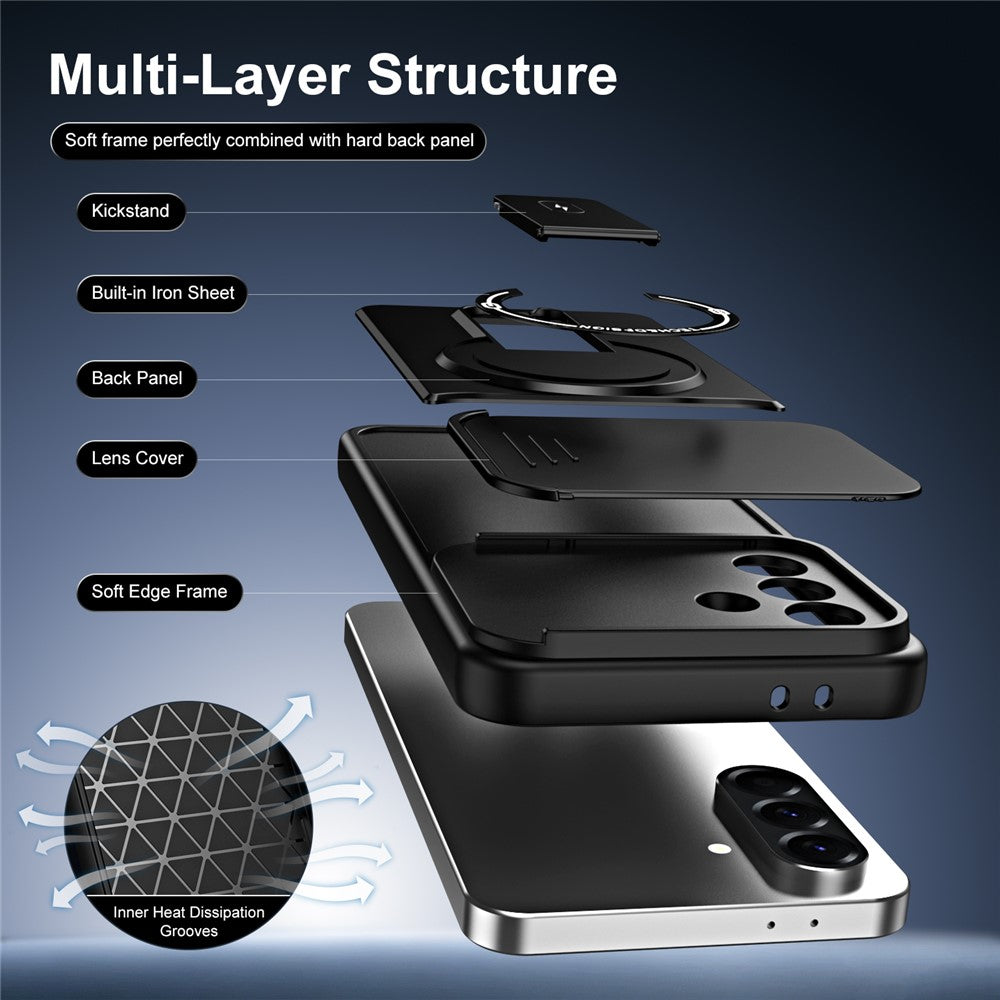 Til Samsung Galaxy A56 5G Cover med Skydekameralåg Støtteben Stødsikkert PC + TPU Mat Finish Telefoncover