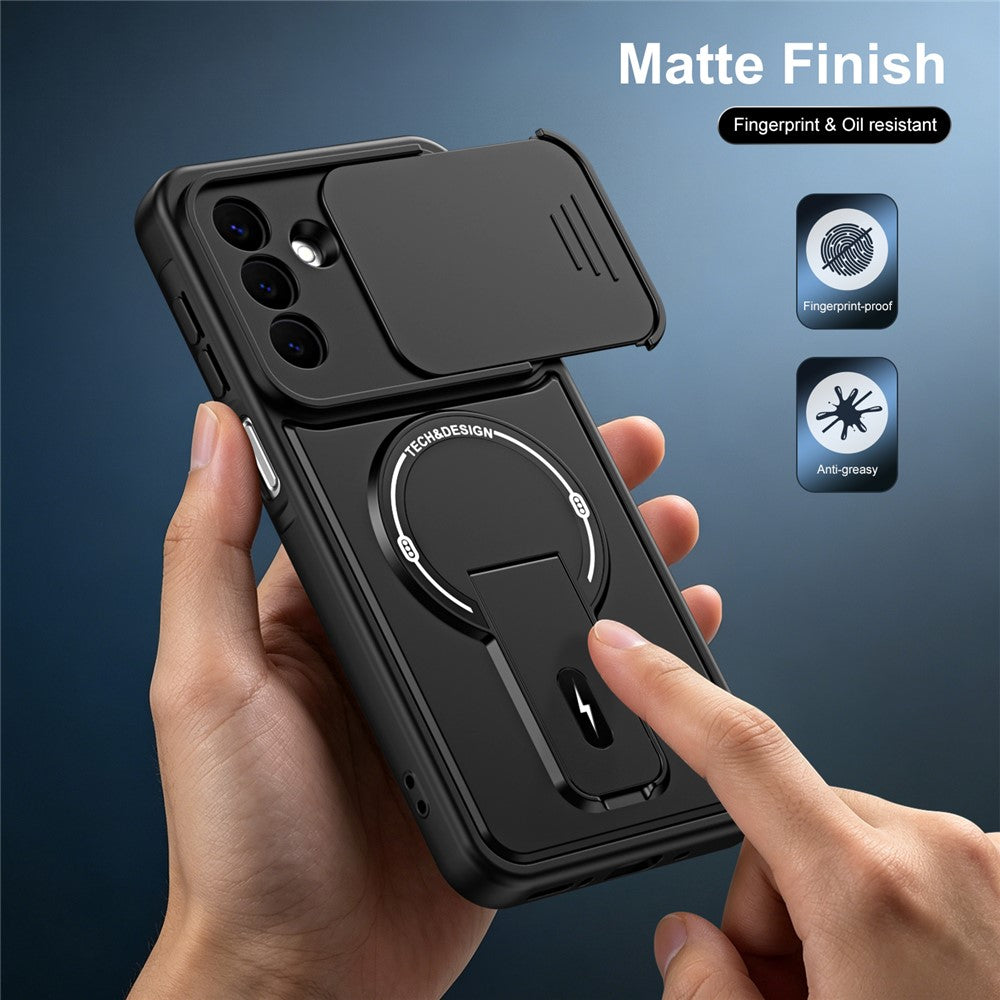 For Samsung Galaxy S26+ Case with Slide Camera Cover Kickstand Shockproof PC + TPU Matte Finish Phone Shell