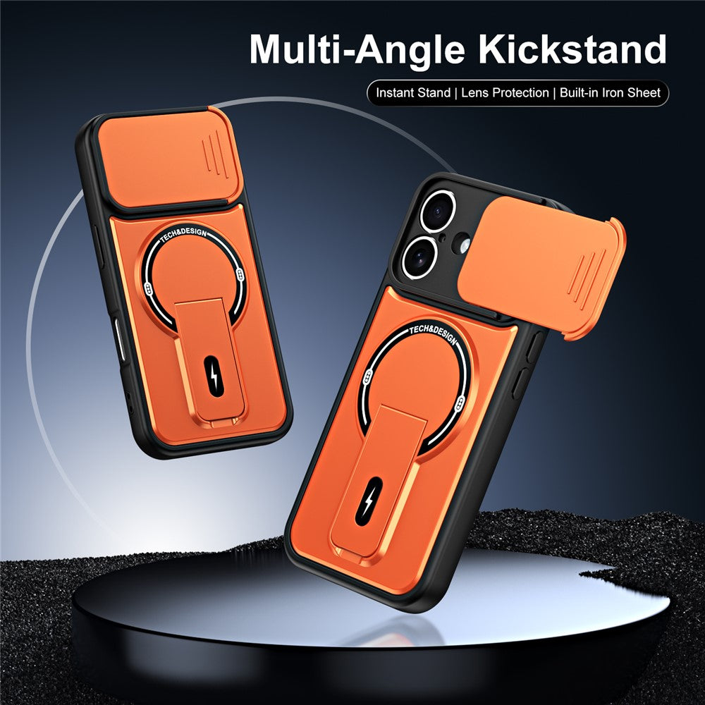 For iPhone 16 Case with Slide Camera Cover Kickstand Shockproof PC + TPU Matte Finish Phone Shell