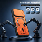 For iPhone 16 Case with Slide Camera Cover Kickstand Shockproof PC + TPU Matte Finish Phone Shell