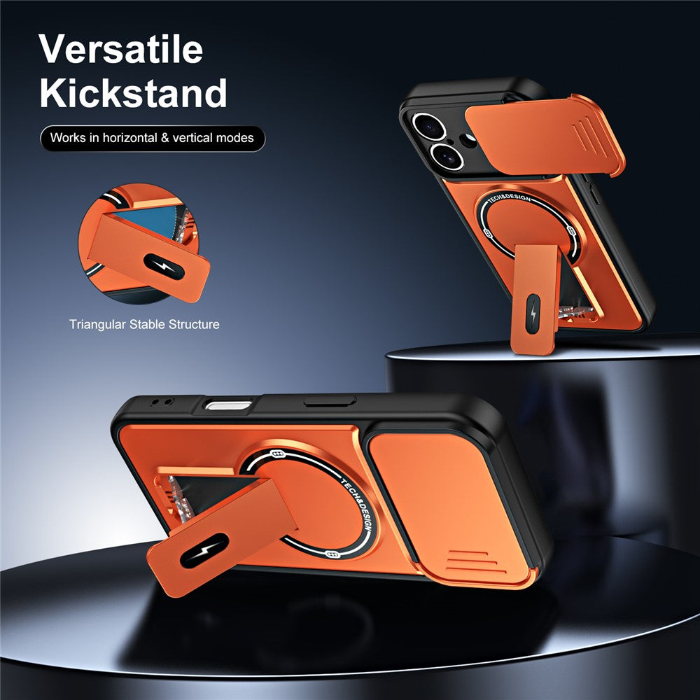 For iPhone 16 Case with Slide Camera Cover Kickstand Shockproof PC + TPU Matte Finish Phone Shell