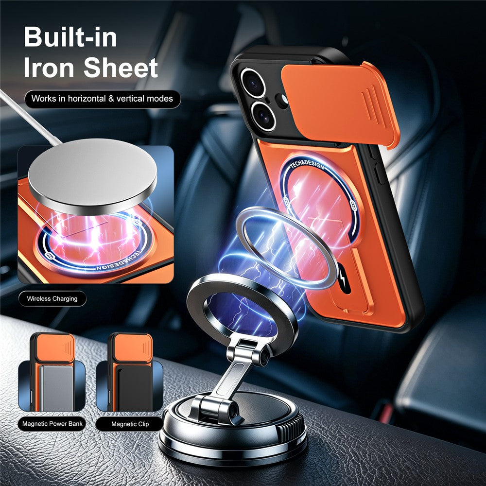 For iPhone 16 Case with Slide Camera Cover Kickstand Shockproof PC + TPU Matte Finish Phone Shell