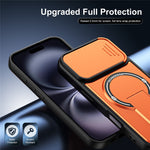 For iPhone 16 Case with Slide Camera Cover Kickstand Shockproof PC + TPU Matte Finish Phone Shell