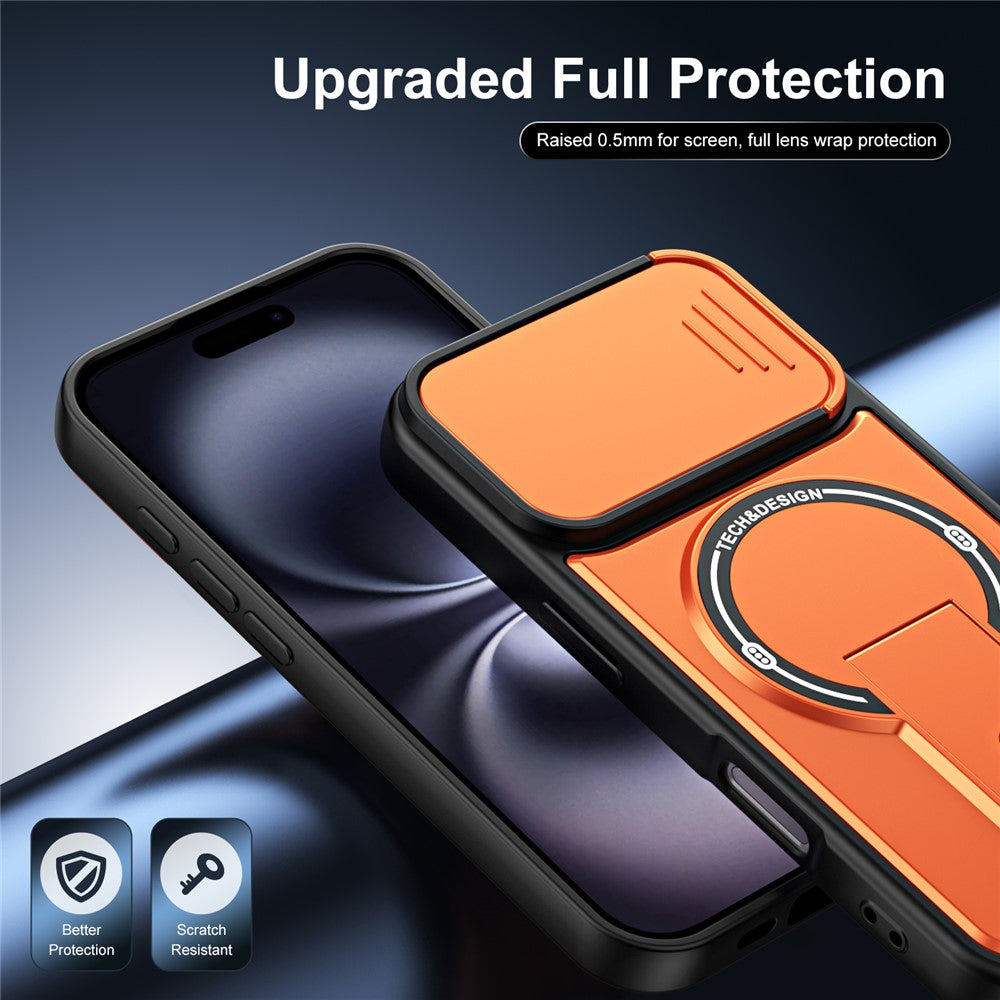 For iPhone 16 Case with Slide Camera Cover Kickstand Shockproof PC + TPU Matte Finish Phone Shell