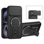 For iPhone 16 Case with Slide Camera Cover Kickstand Shockproof PC + TPU Matte Finish Phone Shell