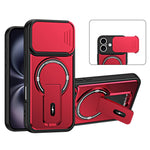 For iPhone 16 Case with Slide Camera Cover Kickstand Shockproof PC + TPU Matte Finish Phone Shell