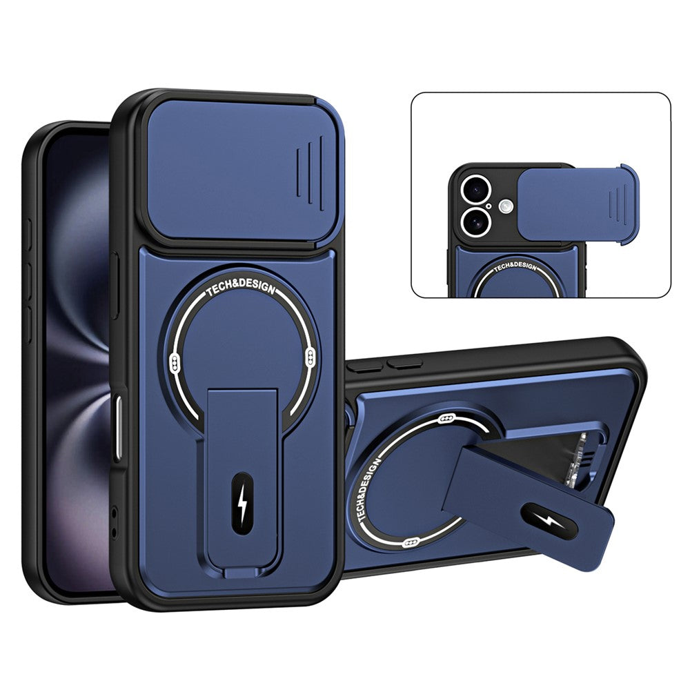 For iPhone 16 Case with Slide Camera Cover Kickstand Shockproof PC + TPU Matte Finish Phone Shell