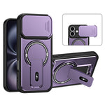 For iPhone 16 Case with Slide Camera Cover Kickstand Shockproof PC + TPU Matte Finish Phone Shell