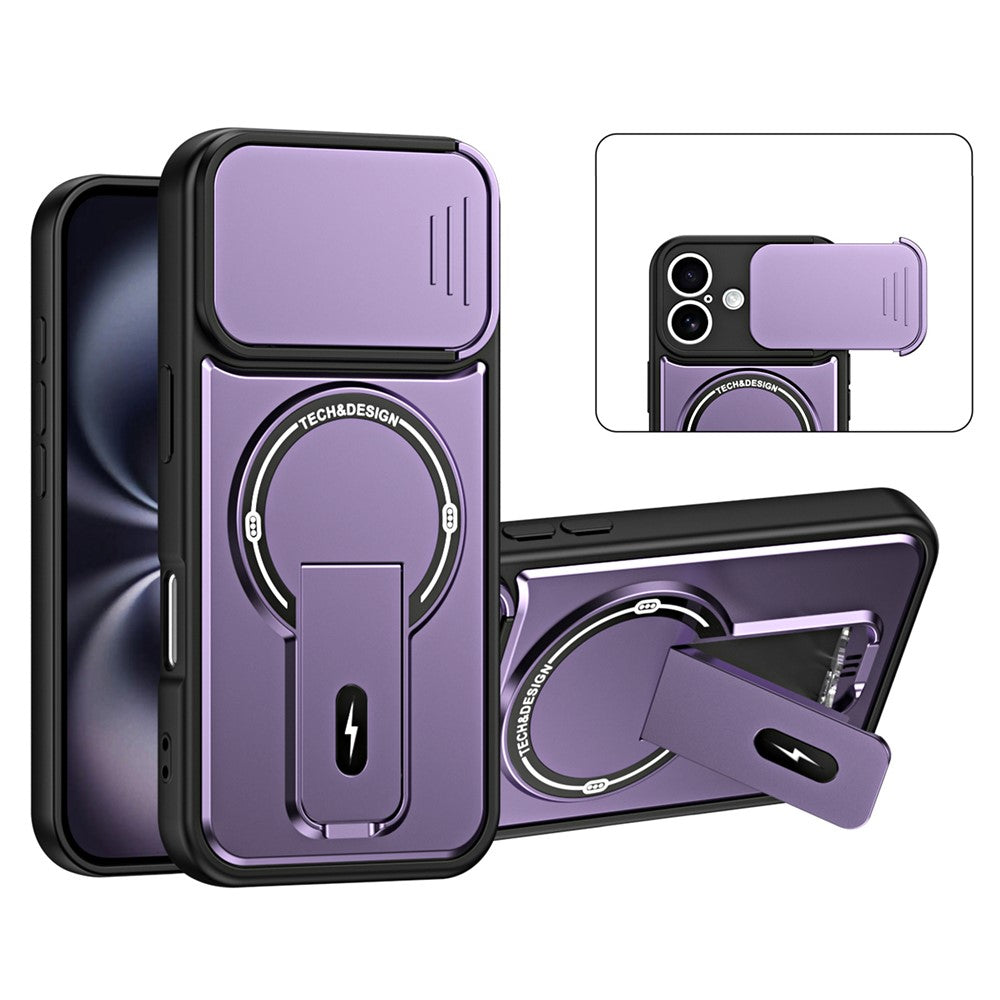 For iPhone 16 Case with Slide Camera Cover Kickstand Shockproof PC + TPU Matte Finish Phone Shell
