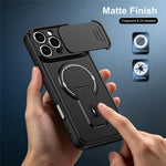 For iPhone 16 Pro Max Case with Slide Camera Cover Kickstand Shockproof PC + TPU Matte Finish Phone Shell