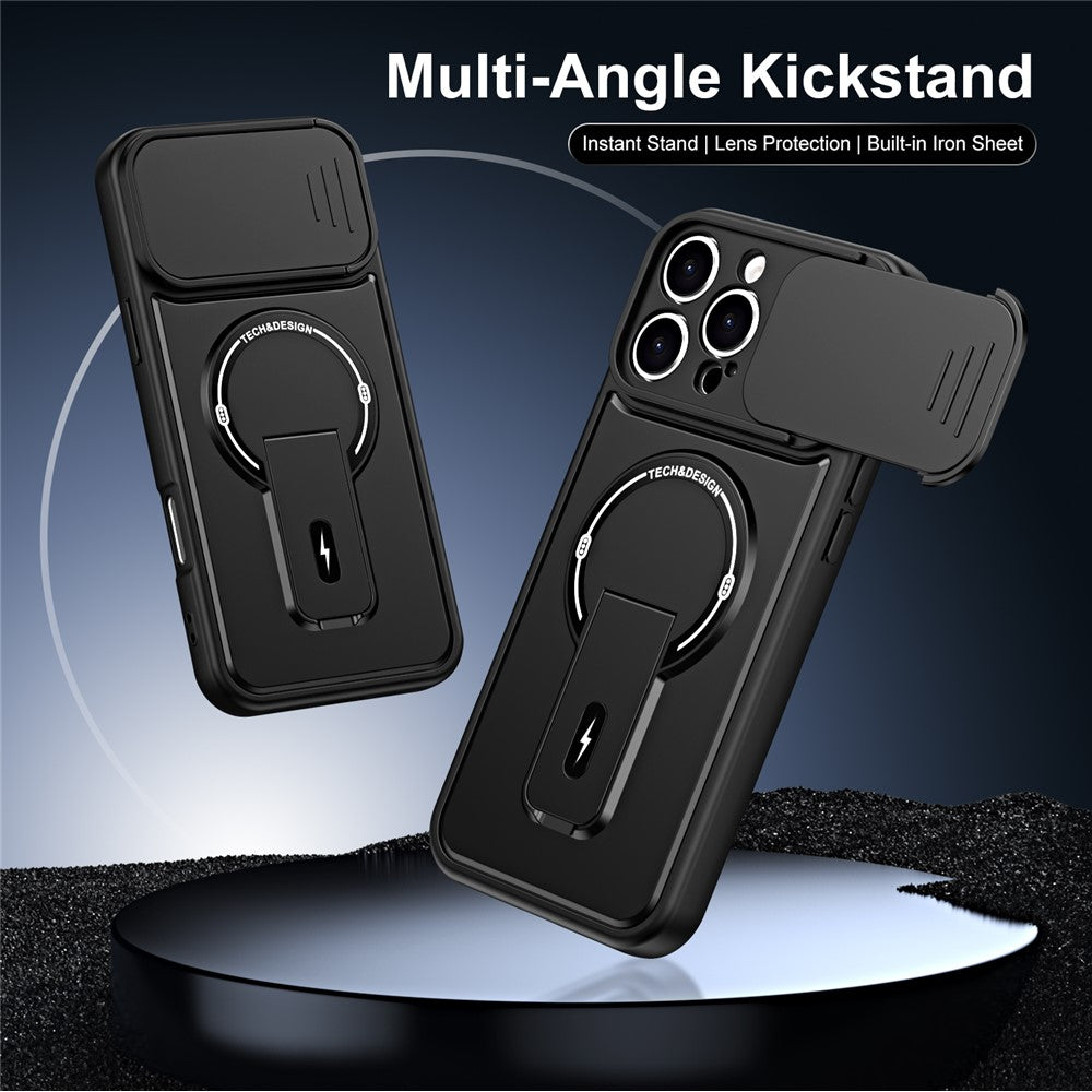 For iPhone 16 Pro Max Case with Slide Camera Cover Kickstand Shockproof PC + TPU Matte Finish Phone Shell