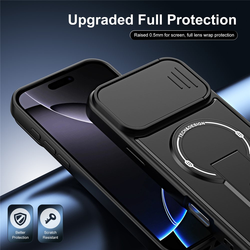 For iPhone 16 Pro Max Case with Slide Camera Cover Kickstand Shockproof PC + TPU Matte Finish Phone Shell