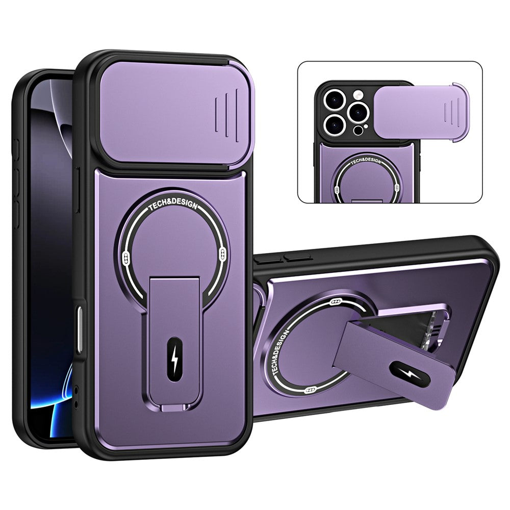 For iPhone 16 Pro Max Case with Slide Camera Cover Kickstand Shockproof PC + TPU Matte Finish Phone Shell