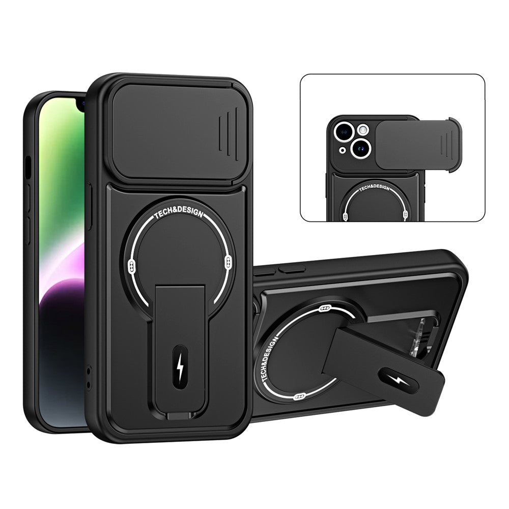 Til iPhone 15 Cover med Skydelågs-Kamerabeskyttelse Stander Stødabsorberende PC + TPU Mat Finish Telefoncover