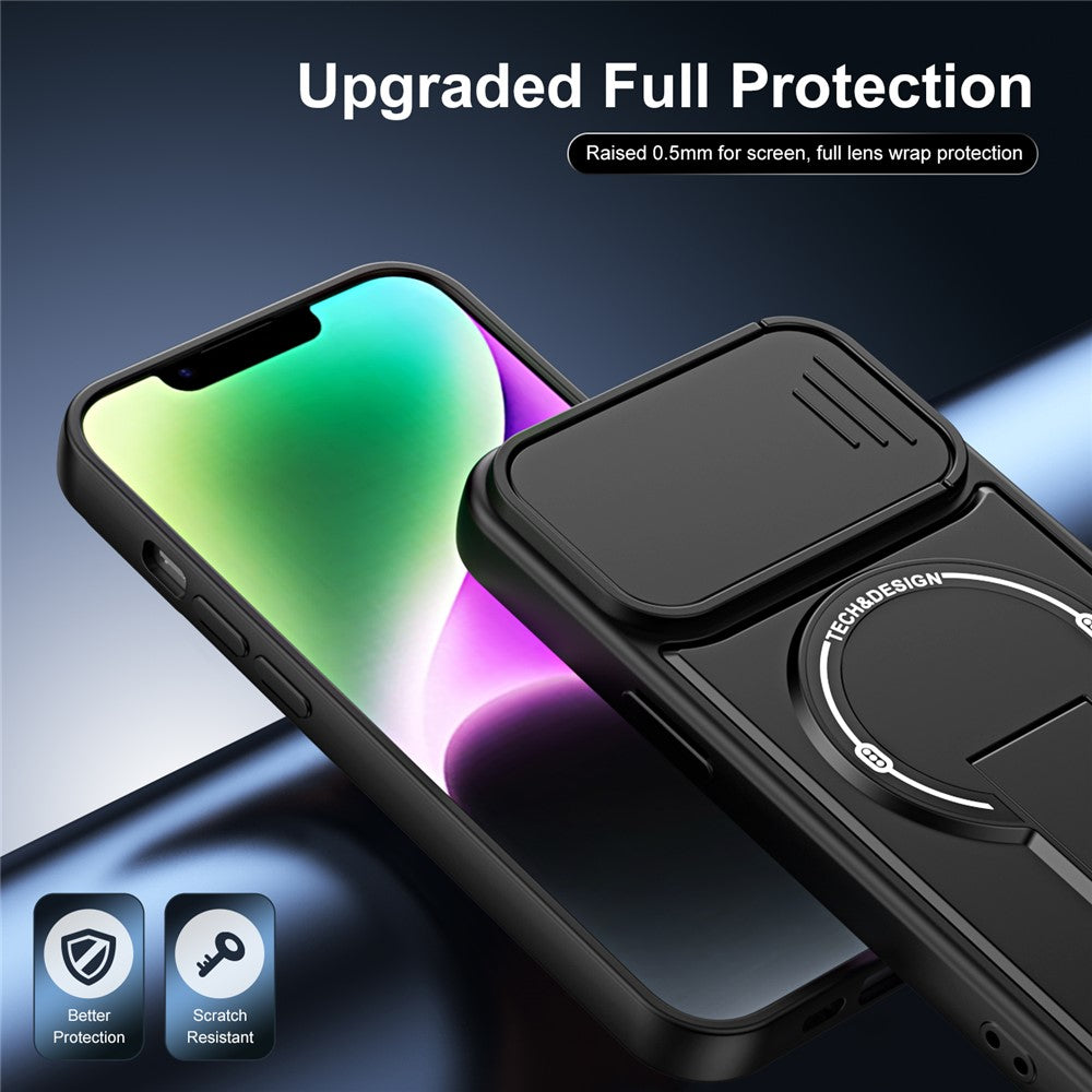 For iPhone 14 Case with Slide Camera Cover Kickstand Shockproof PC + TPU Matte Finish Phone Shell