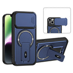 For iPhone 14 Case with Slide Camera Cover Kickstand Shockproof PC + TPU Matte Finish Phone Shell