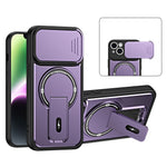For iPhone 14 Case with Slide Camera Cover Kickstand Shockproof PC + TPU Matte Finish Phone Shell