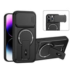 Til iPhone 14 Pro cover med skydelåg til kamera, støttefod, stødsikker PC + TPU mat finish telefoncover
