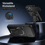 Til iPhone 14 Pro cover med skydelåg til kamera, støttefod, stødsikker PC + TPU mat finish telefoncover