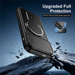 Til iPhone 14 Pro cover med skydelåg til kamera, støttefod, stødsikker PC + TPU mat finish telefoncover