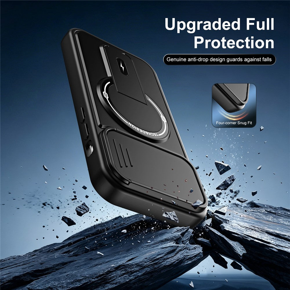 Til iPhone 14 Pro cover med skydelåg til kamera, støttefod, stødsikker PC + TPU mat finish telefoncover