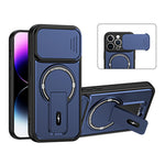 Til iPhone 14 Pro cover med skydelåg til kamera, støttefod, stødsikker PC + TPU mat finish telefoncover