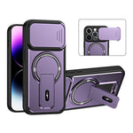 Til iPhone 14 Pro cover med skydelåg til kamera, støttefod, stødsikker PC + TPU mat finish telefoncover