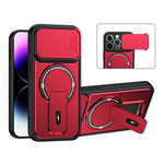 Til iPhone 14 Pro cover med skydelåg til kamera, støttefod, stødsikker PC + TPU mat finish telefoncover
