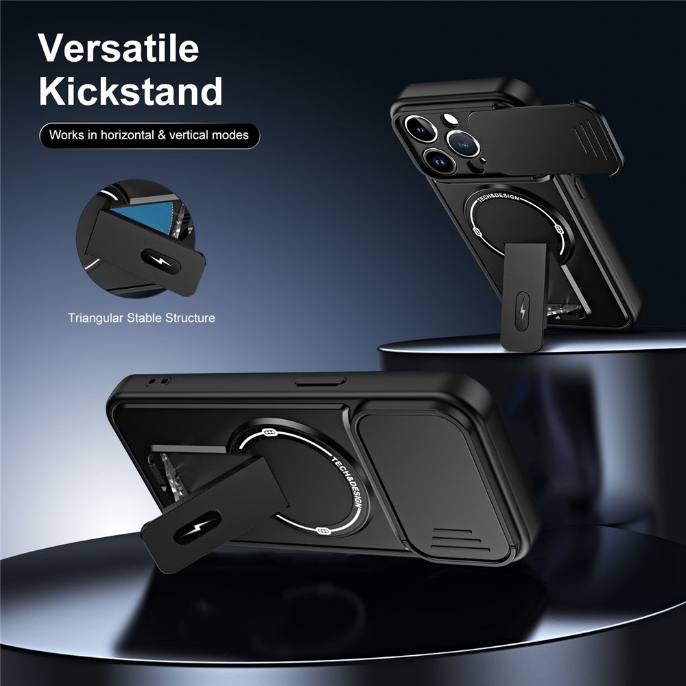For iPhone 13 Pro Case with Slide Camera Cover Kickstand Shockproof PC + TPU Matte Finish Phone Shell