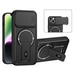 Skal till iPhone 13 med glidande kameraskydd, stativ, stötsäkert PC + TPU, matt finish, mobilskal