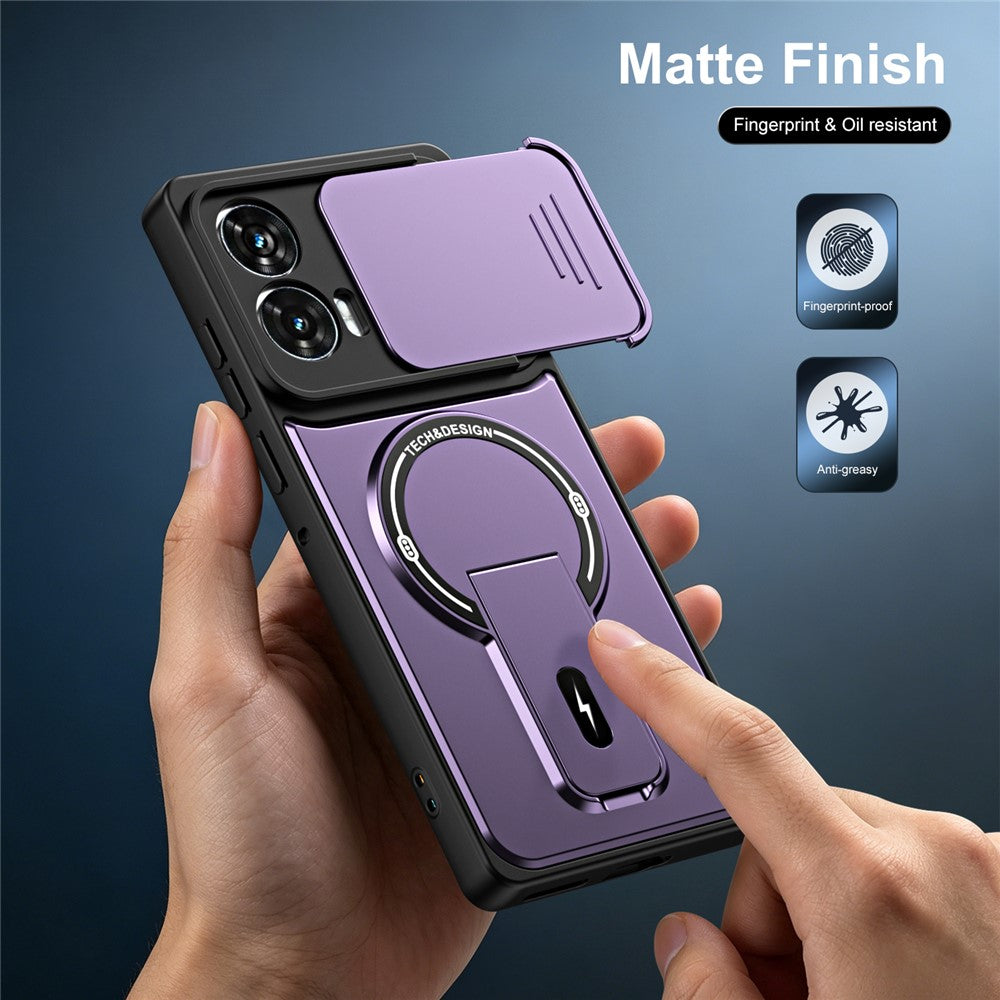 For Motorola Edge 50 Fusion 5G / Moto G85 5G / G96 5G Case with Slide Camera Cover Kickstand Shockproof PC + TPU Matte Finish Phone Shell
