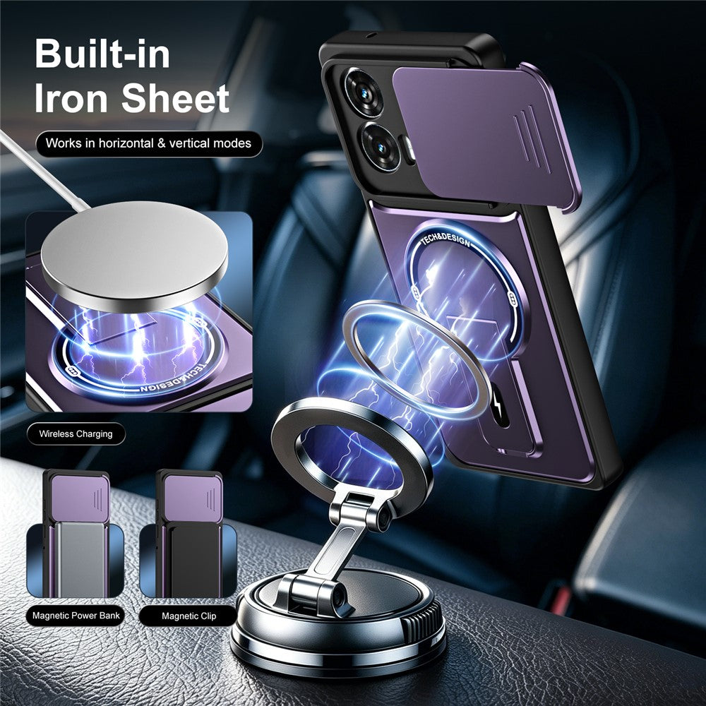 For Motorola Edge 50 Fusion 5G / Moto G85 5G / G96 5G Case with Slide Camera Cover Kickstand Shockproof PC + TPU Matte Finish Phone Shell