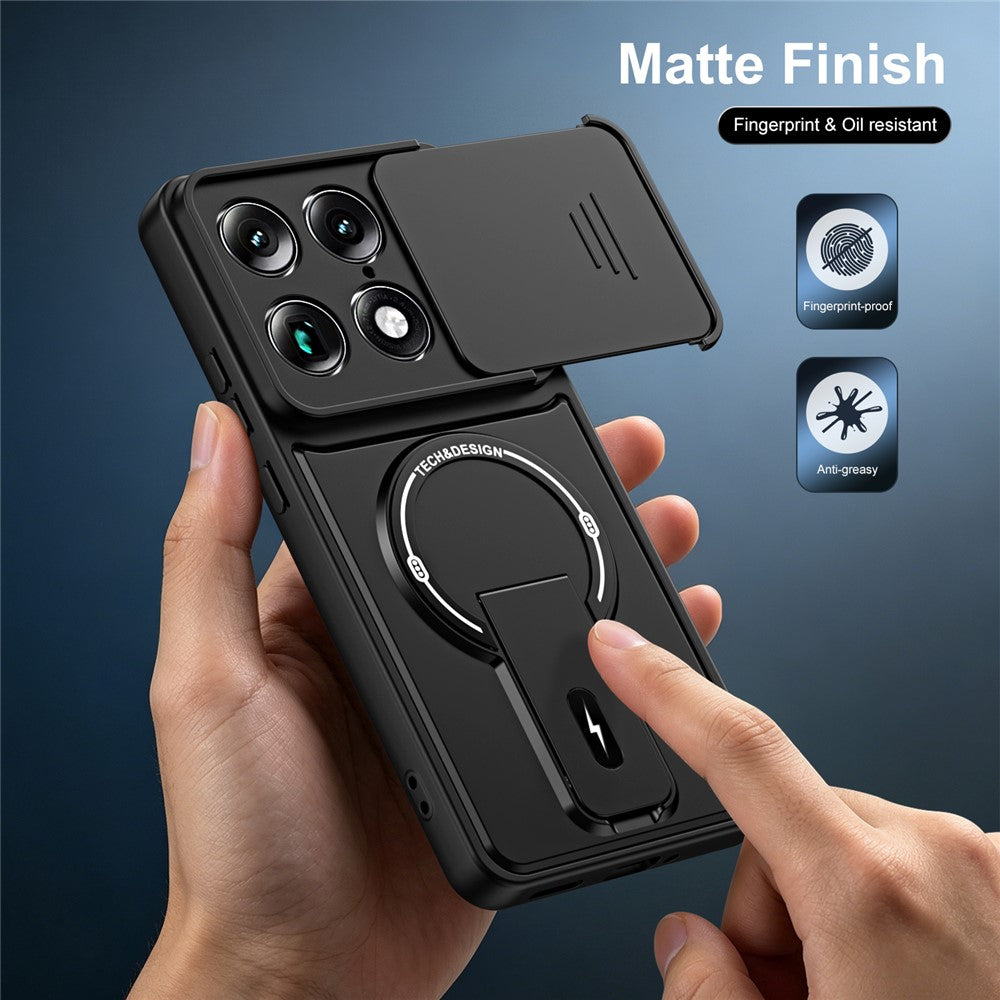Stødsikkert PC + TPU-cover med mat finish, glidende kamerabeskyttelse og stativ til Motorola Edge 70 Ultra 5G / Signature 5G