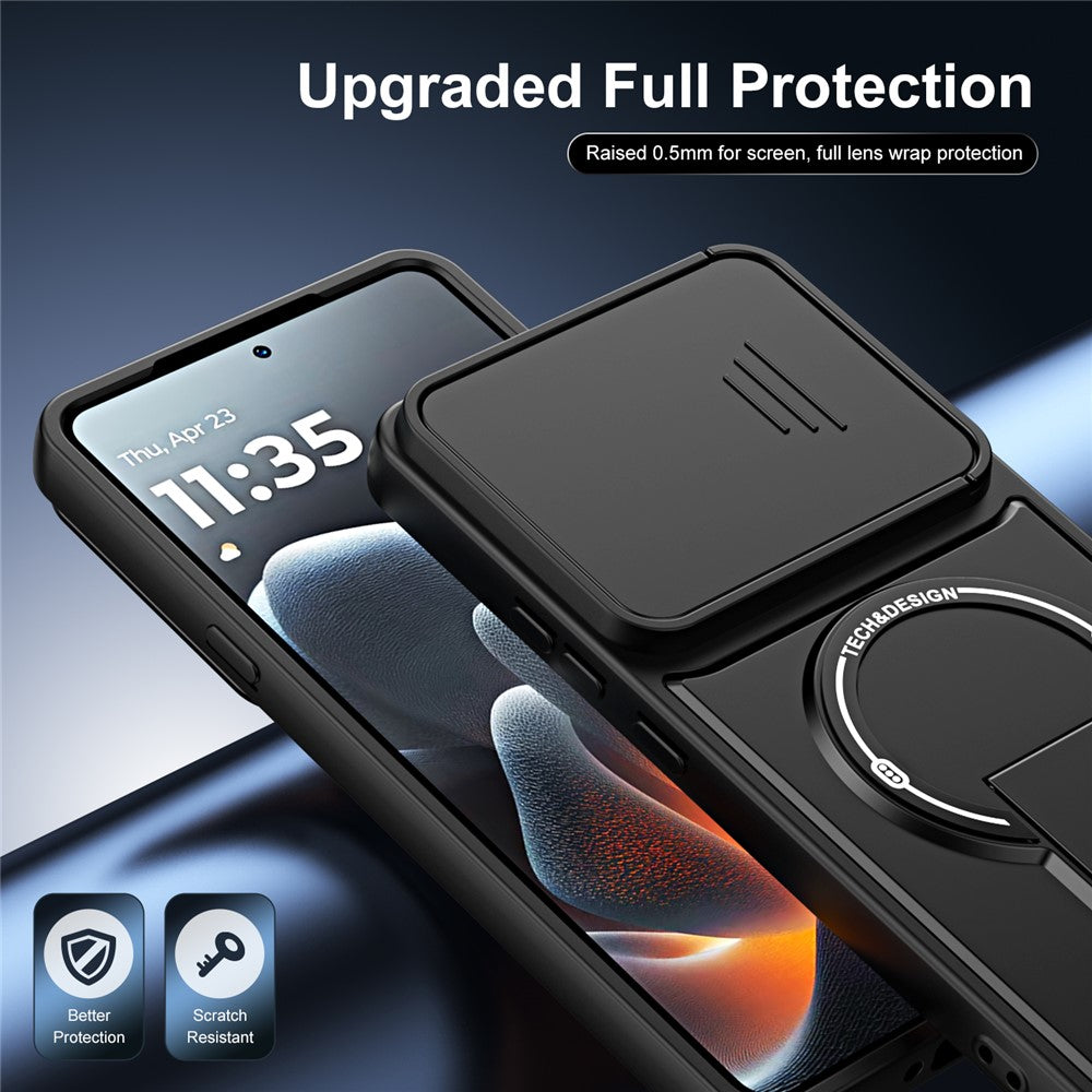 Stødsikkert PC + TPU-cover med mat finish, glidende kamerabeskyttelse og stativ til Motorola Edge 70 Ultra 5G / Signature 5G