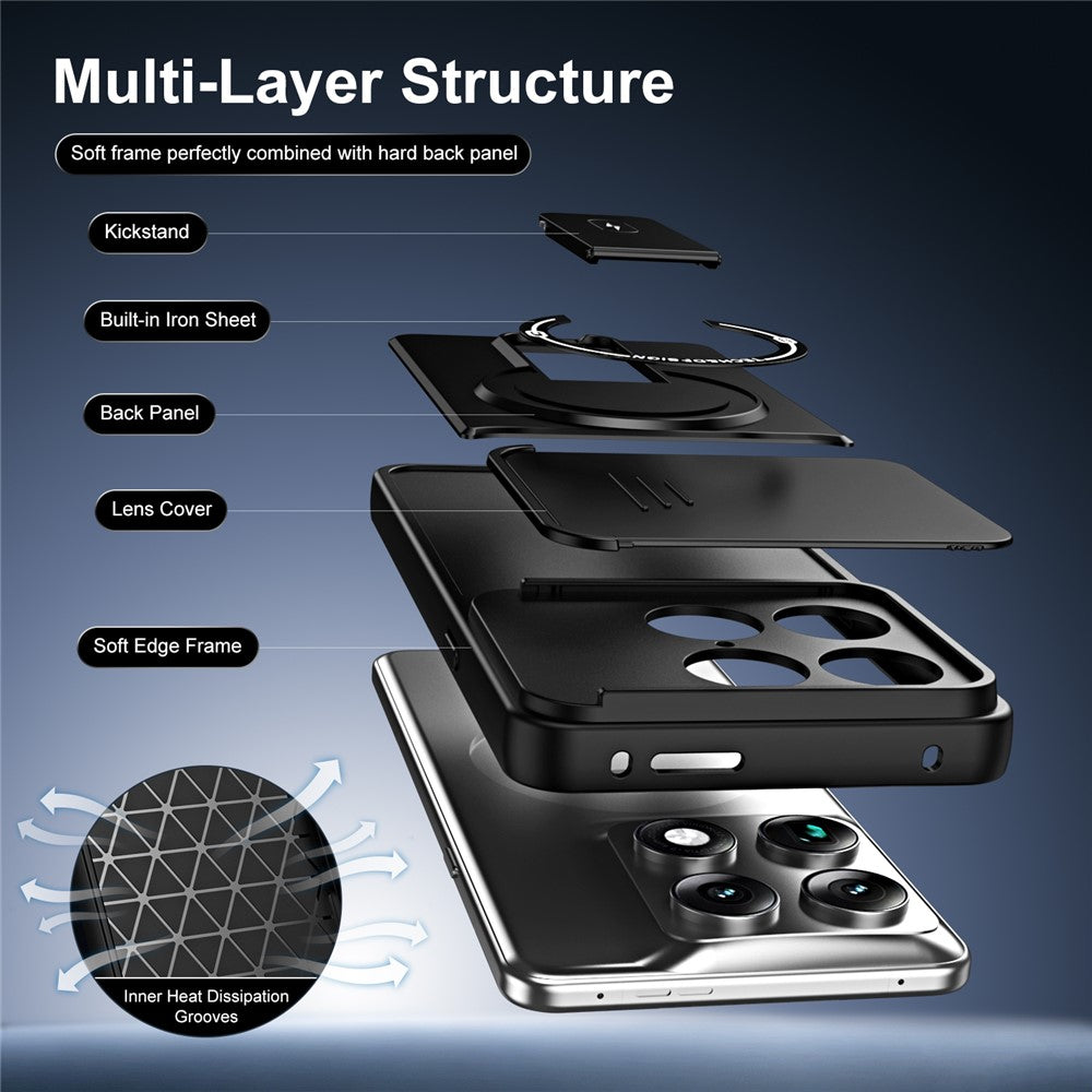 Stødsikkert PC + TPU-cover med mat finish, glidende kamerabeskyttelse og stativ til Motorola Edge 70 Ultra 5G / Signature 5G