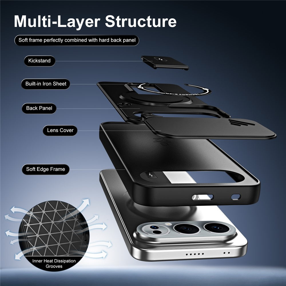 For Honor 500 Pro 5G  /  500 5G Case with Slide Camera Cover Kickstand Shockproof PC + TPU Matte Finish Phone Shell