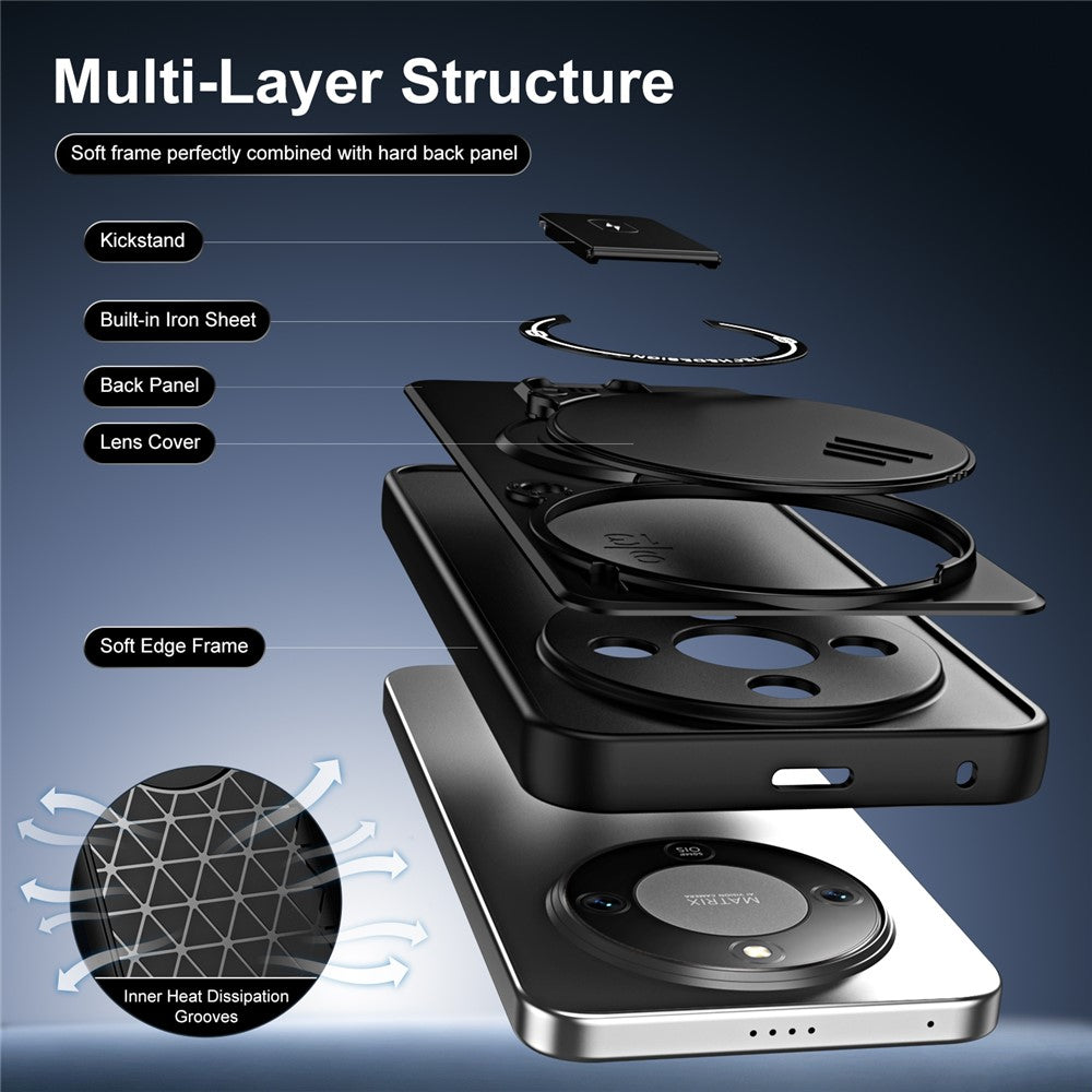 For Honor X70 5G  /  X9d 5G  /  Magic8 Lite 5G Case with Slide Camera Cover Kickstand Shockproof PC + TPU Matte Finish Phone Shell