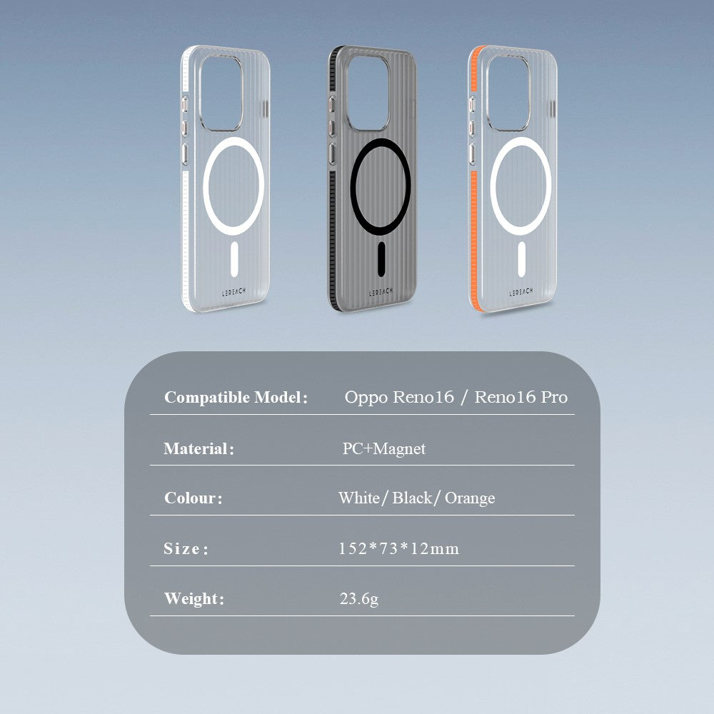 LEREACH TOC Series for Oppo Reno16 5G (Global)  /  Reno16 Pro 5G (Global) Magnetic Case Flowing Grid PC Phone Cover